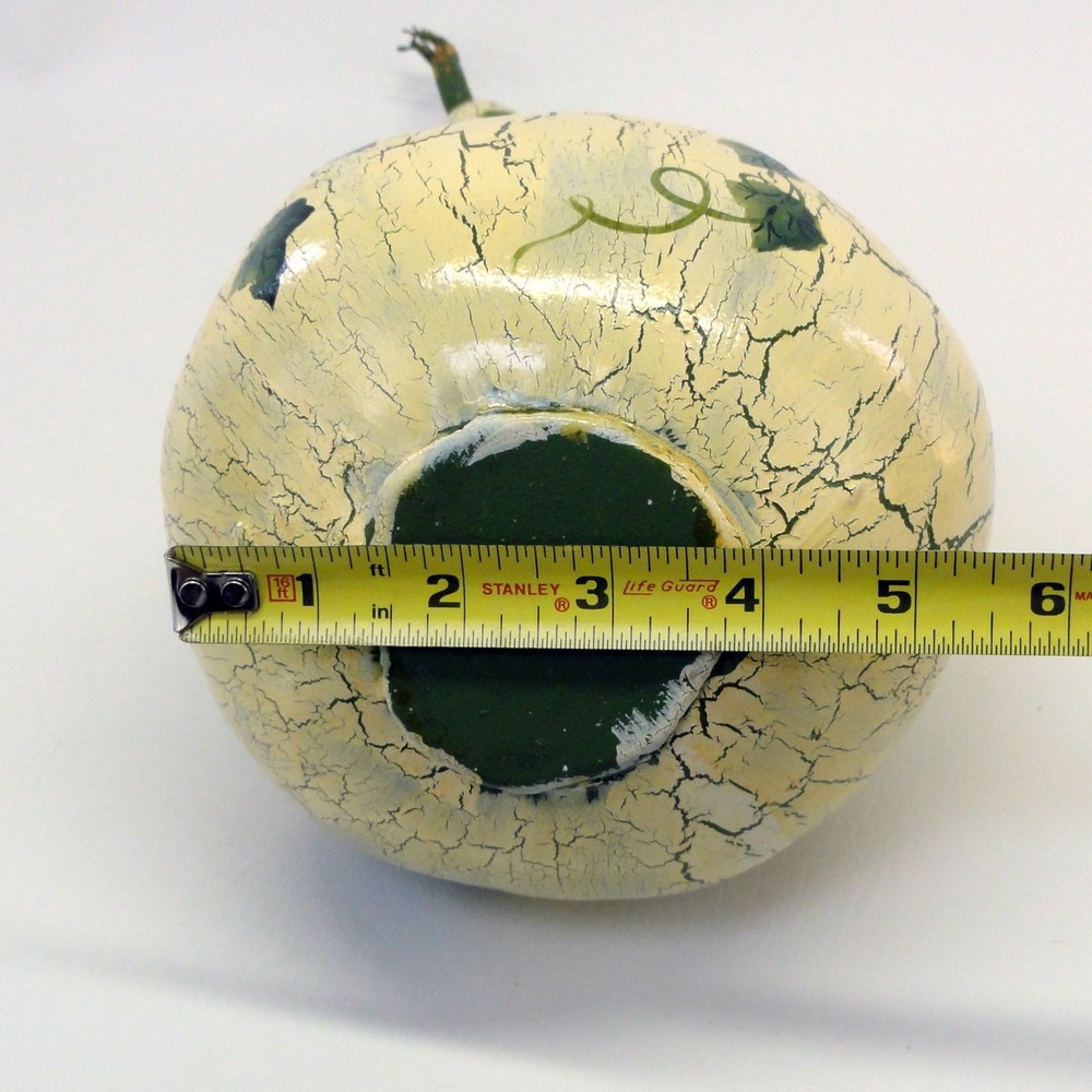 Hand Painted Dried Gourd Long Neck Crackle Finish Green Ivy Vine Decor Rattle - Picture 11 of 11